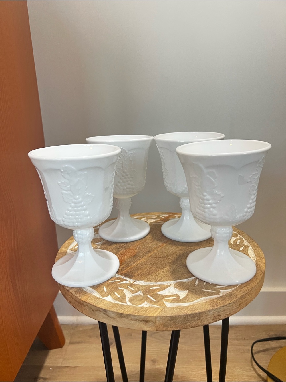 Indiana Glass White Milk Glass Goblet Set - Elegant Embossed Grape Design